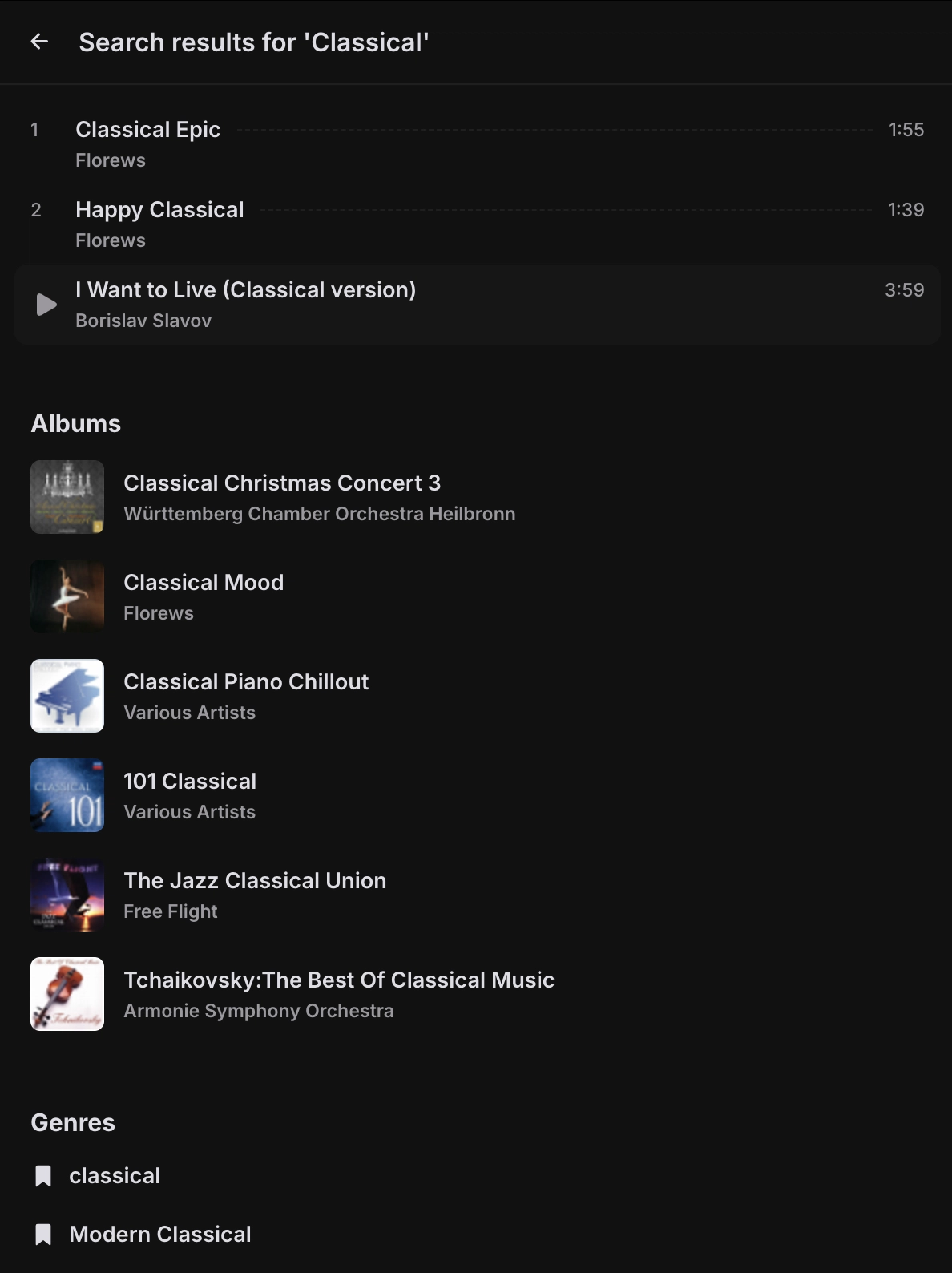 Search results dark variant